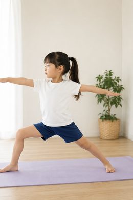 ヨガのポーズをとる子ども